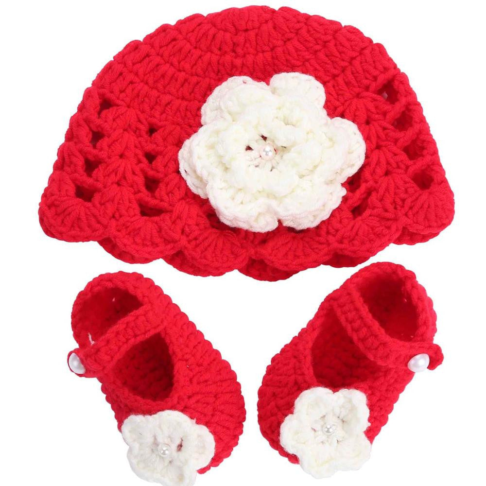 Online discount shop Australia - Big Flower Knitting Baby Shoes Girls Hats Sets Ballerina Booties Baby Fashion Newborn First Walker,Vintage Accessories
