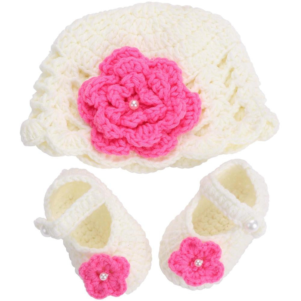 Online discount shop Australia - Big Flower Knitting Baby Shoes Girls Hats Sets Ballerina Booties Baby Fashion Newborn First Walker,Vintage Accessories