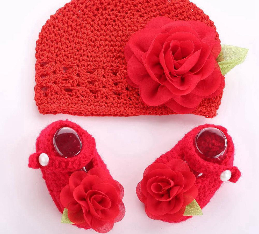 Online discount shop Australia - Big Flower Knitting Baby Shoes Girls Hats Sets Ballerina Booties Baby Fashion Newborn First Walker,Vintage Accessories