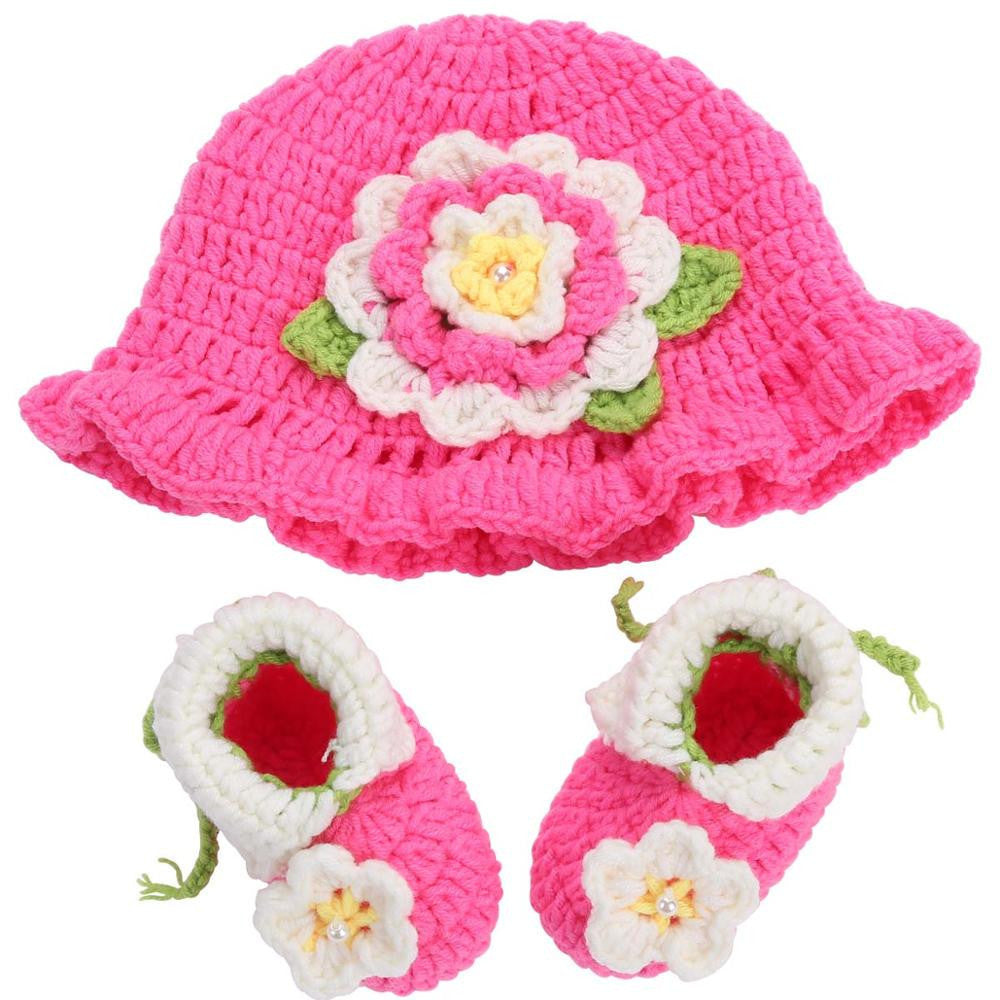 Online discount shop Australia - Big Flower Knitting Baby Shoes Girls Hats Sets Ballerina Booties Baby Fashion Newborn First Walker,Vintage Accessories