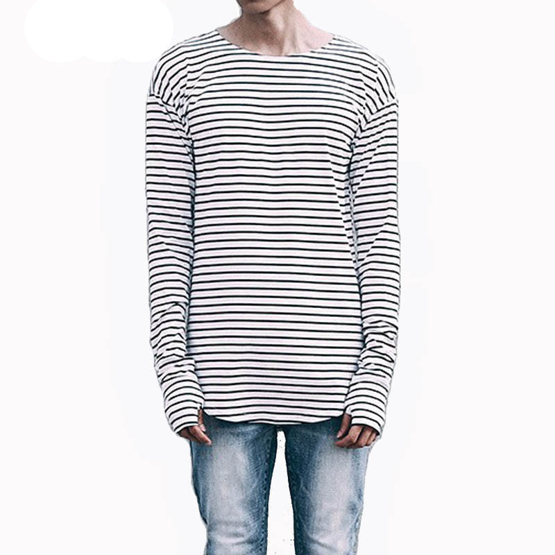 red Striped T-shirt fashion brand LONG oversize extend t shirts designer finger long sleeve cotton