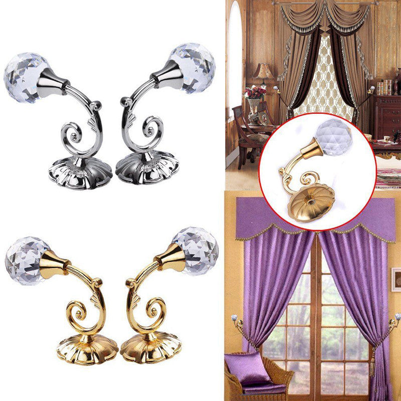 Online discount shop Australia - New 2pcs Large Metal Crystal Ball Curtain Hooks Tassel Wall Tie Back Hanger Holder Curtain Hanging Tools