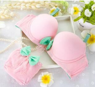Online discount shop Australia - High quality women push up bra sets new small chest students lovely girl underwear sets sweet girls gather cotton bra set