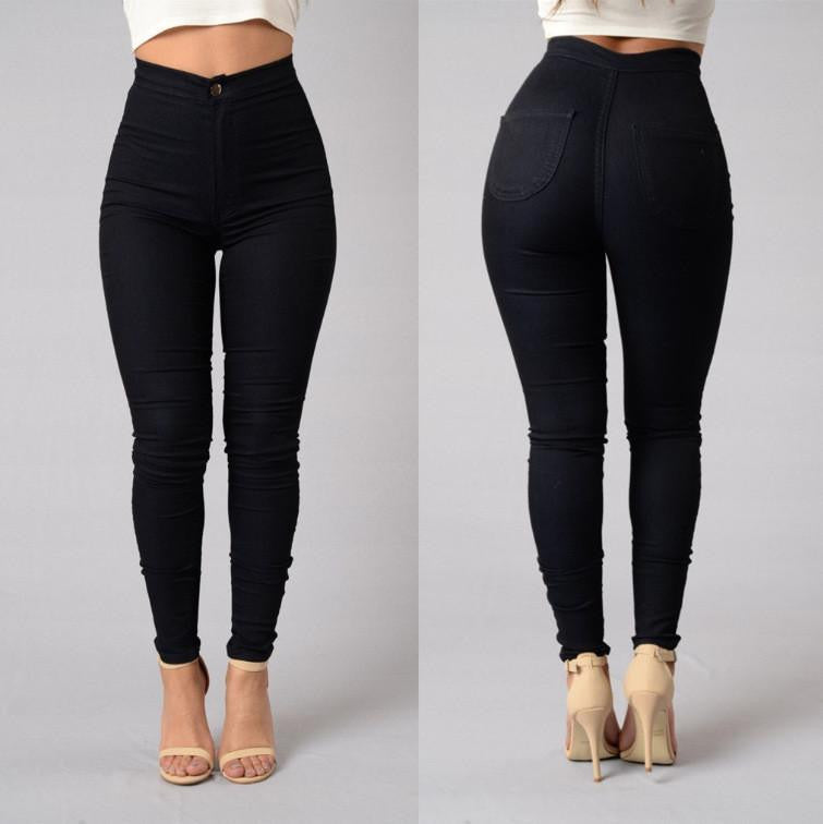 Women Solid Casual Jeans High Waist Pencil Pants Denim Jeans Stretch Skinny Leggings Pants Slim Fit Long Trousers C8128