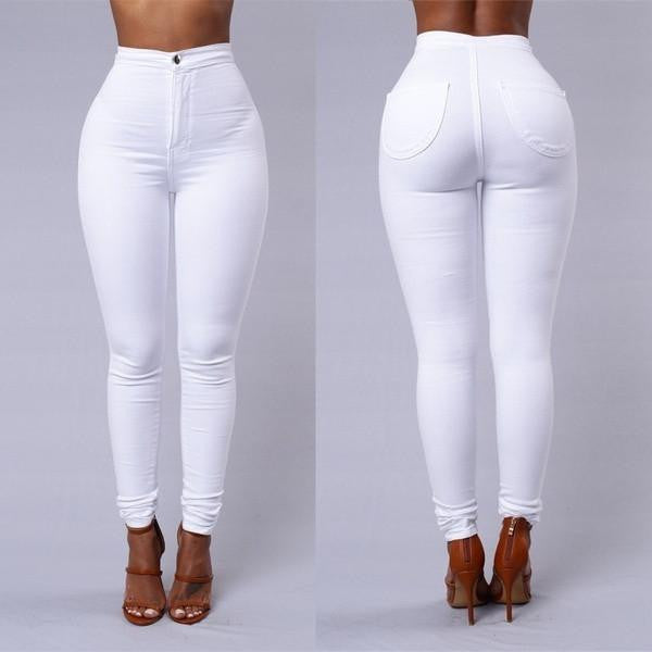 Women Solid Casual Jeans High Waist Pencil Pants Denim Jeans Stretch Skinny Leggings Pants Slim Fit Long Trousers C8128