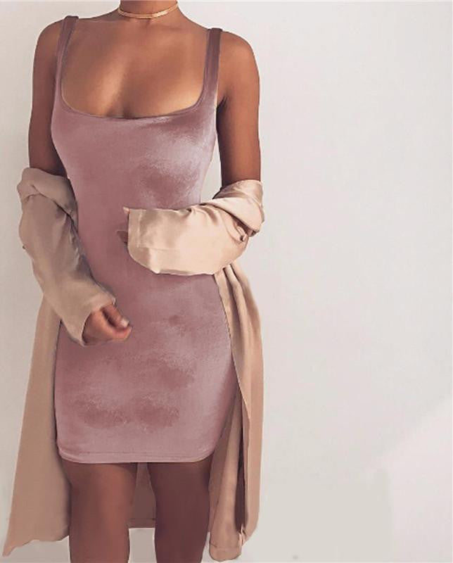 Sleeveless Backless Strap Velvet Dress Women Casual Mini Wrap Bodycon Dress Ladies Satin Slip Short Dresses Wine Red Pink