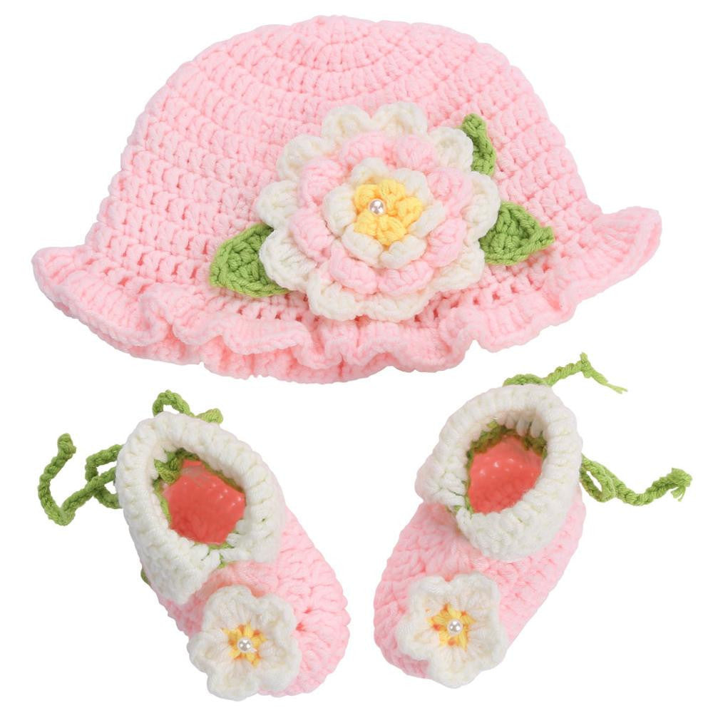 Online discount shop Australia - Flower Baby Shoes Girls Hat Crochet Photography Props Set,Handmade Boutique Toddler Shoes,Crib Baby