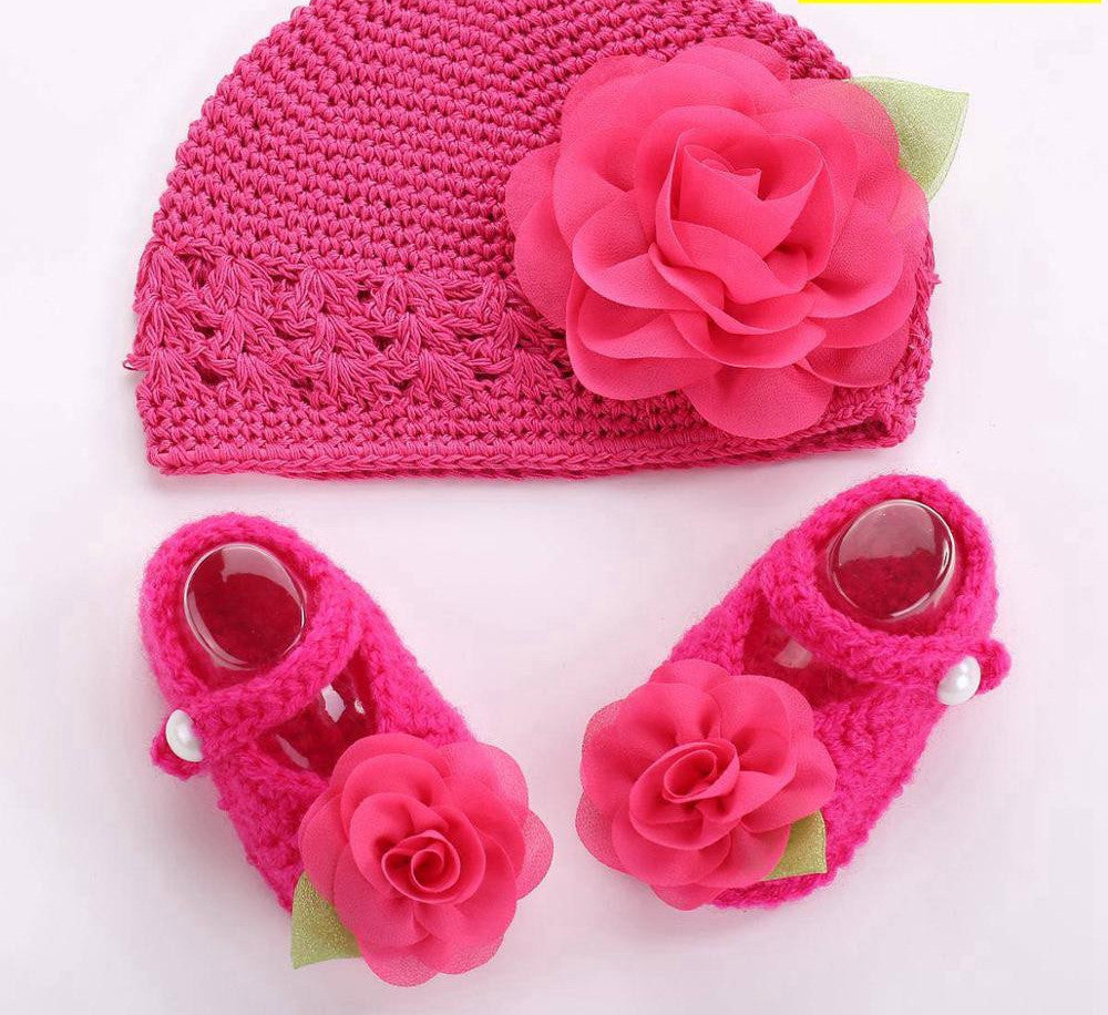 Online discount shop Australia - Flower Baby Shoes Girls Hat Crochet Photography Props Set,Handmade Boutique Toddler Shoes,Crib Baby