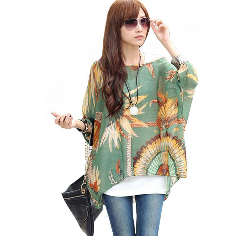 Women Dresses Fashion Batwing Sleeve Summer Dress Womens Chiffon Dresses Long Tops