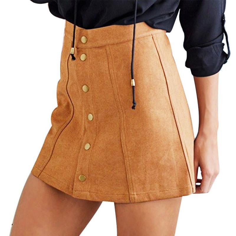 Skirts Faux Suede Women Skirt A-Line Button Mini Female Skirts Plus Size