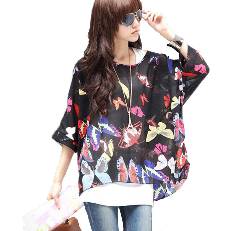 Online discount shop Australia - Boho Style Women Chiffon Blouse Floral Print Tops Shirt for Women Clothing 4XL Chiffon Shirts