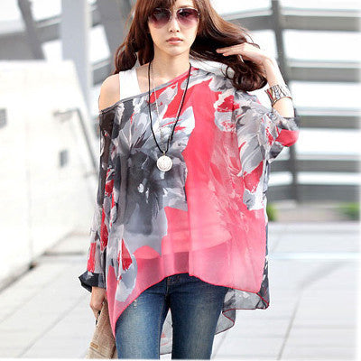 Online discount shop Australia - Boho Style Women Chiffon Blouse Floral Print Tops Shirt for Women Clothing 4XL Chiffon Shirts