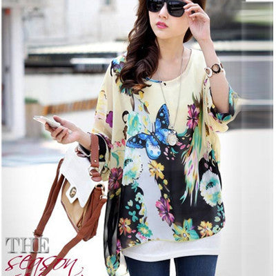 Online discount shop Australia - Chiffon Tops Novelty Ladies Floral Print Casual Loose Blouses Shirts Plus Size 4XL 5XL 6XL Women's Tops Blouses