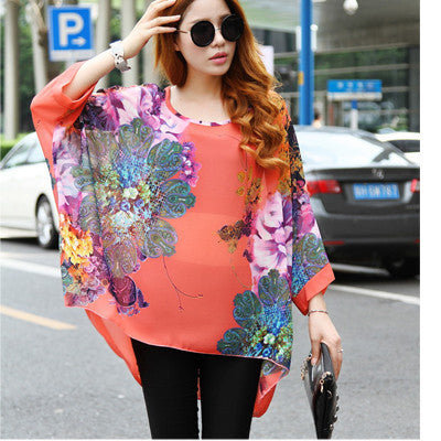 Novelty Women Casual Shirts Tops Plus Size 4XL 5XL 6XL Women's Batwing Chiffon Blouses