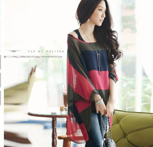 Novelty Women Casual Shirts Tops Plus Size 4XL 5XL 6XL Women's Batwing Chiffon Blouses