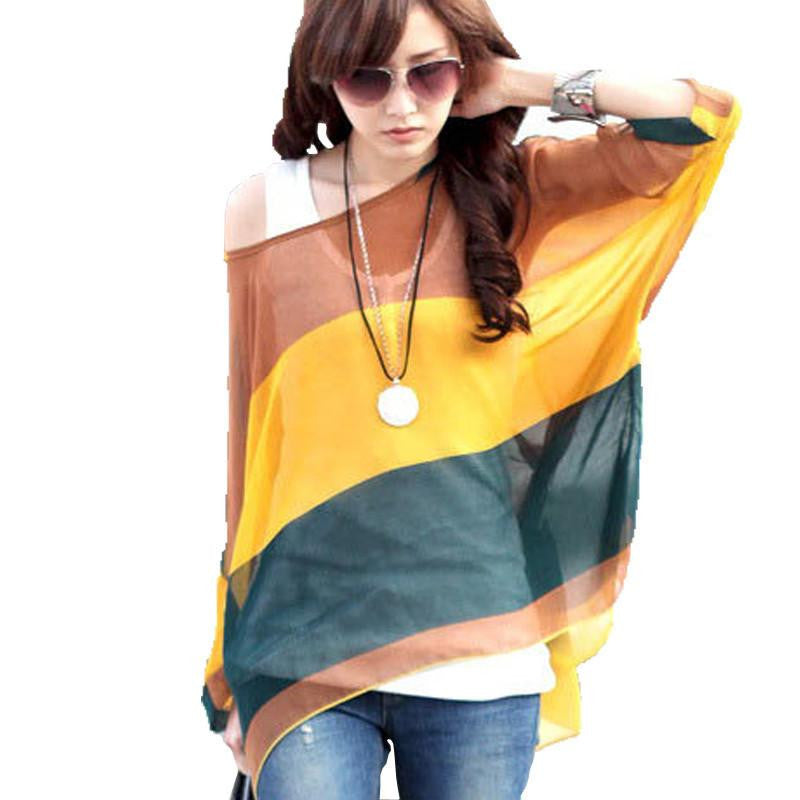 Women Vintage Bohemian Clothing Batwing Sleeve Chiffon Blouse Shirt Big Women