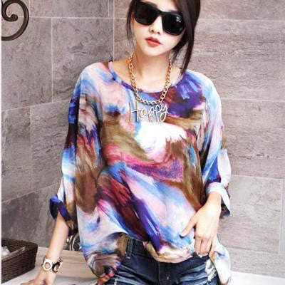 Women Vintage Bohemian Clothing Batwing Sleeve Chiffon Blouse Shirt Big Women