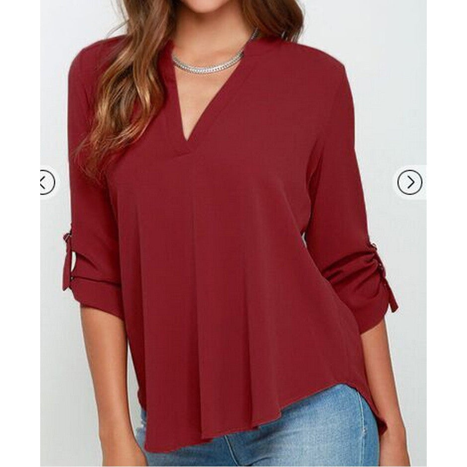 Fashion Tops 7 Colors 8 Size Loose Women Casual Chiffon Blouse Shirt V-Neck Big Sizes 5Xl 6Xl