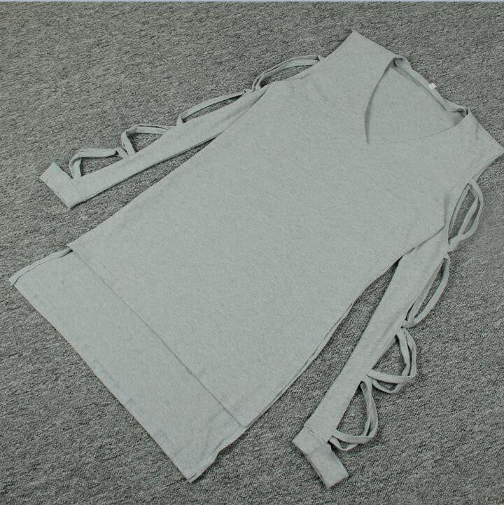 V-Neck Long Sleeve Women Fashion Shirts Irregular Hem Blouse Black Hollow out Casual Split Tees Loose M0395