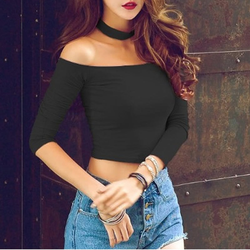 Online discount shop Australia - choker top crop top long sleeve bustier off shoulder women cropped  pink halter fitness bra tank strappy tee