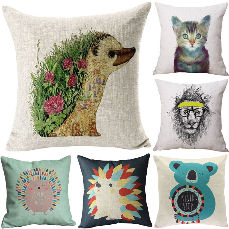 Online discount shop Australia - Animal Cushion Cover Hedgehog Fox Cotton Linen Chair Seat Decorative Pillow Cover 45x45cm Pillowcase Home Living Textile