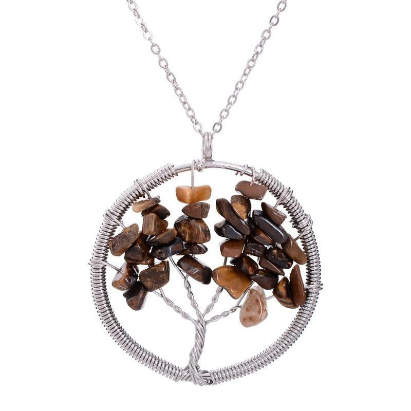 Tree of Life Necklace 7 Chakra Stone Beads Natural Citrine Amethyst Amethyst Necklace Leather Chains Women Christmas Gifts