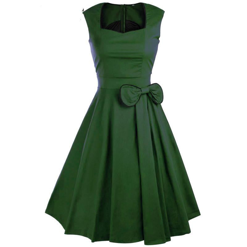 Viifaa Women Bow Vintage Dress Summer Evening Retro Party Elegant Cotton Black Rockabilly 1950s Swing Dresses