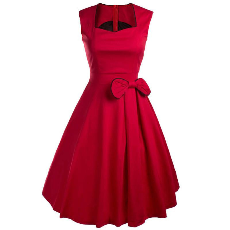 Viifaa Women Bow Vintage Dress Summer Evening Retro Party Elegant Cotton Black Rockabilly 1950s Swing Dresses