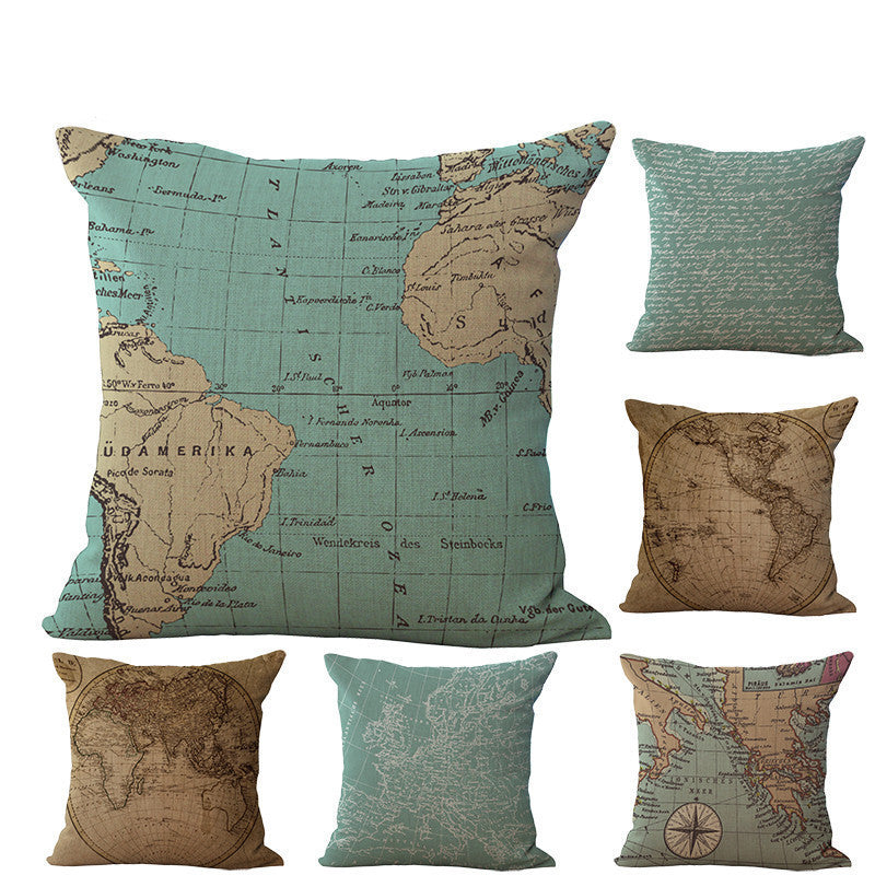 Online discount shop Australia - 18 Inches Square Vintage World Map Pillows Outdoor Cushion For Chairs Bedroom Decor Cotton Linen Home Textile No Core