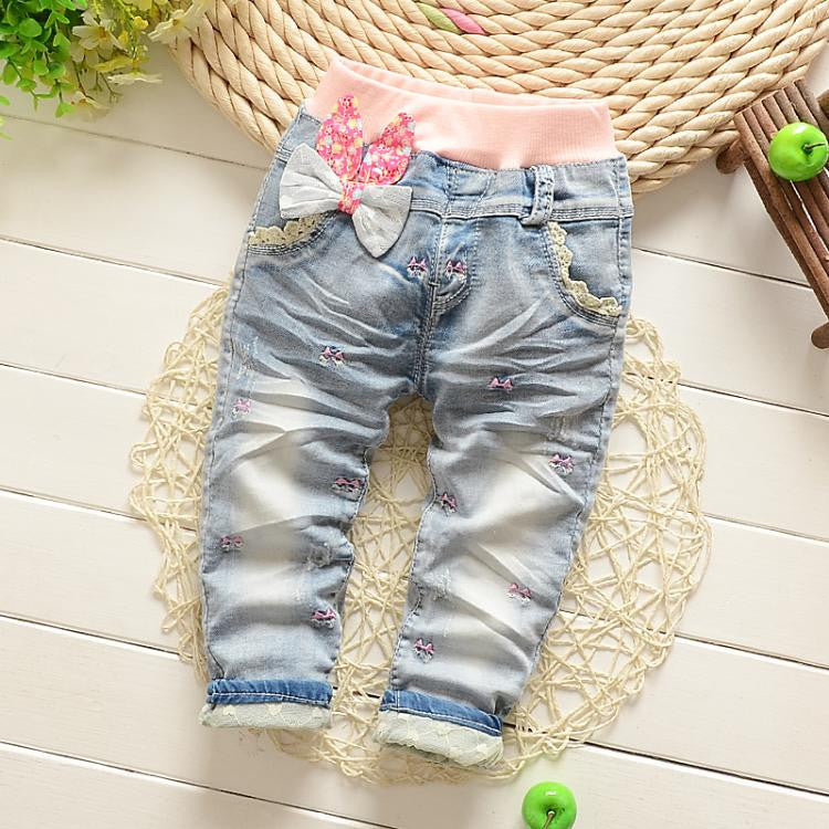 Online discount shop Australia - Butterfly Knotted Baby Long Butterfly Pants Kids baby girls jeans baby Denim pants Ankle Length Trousers
