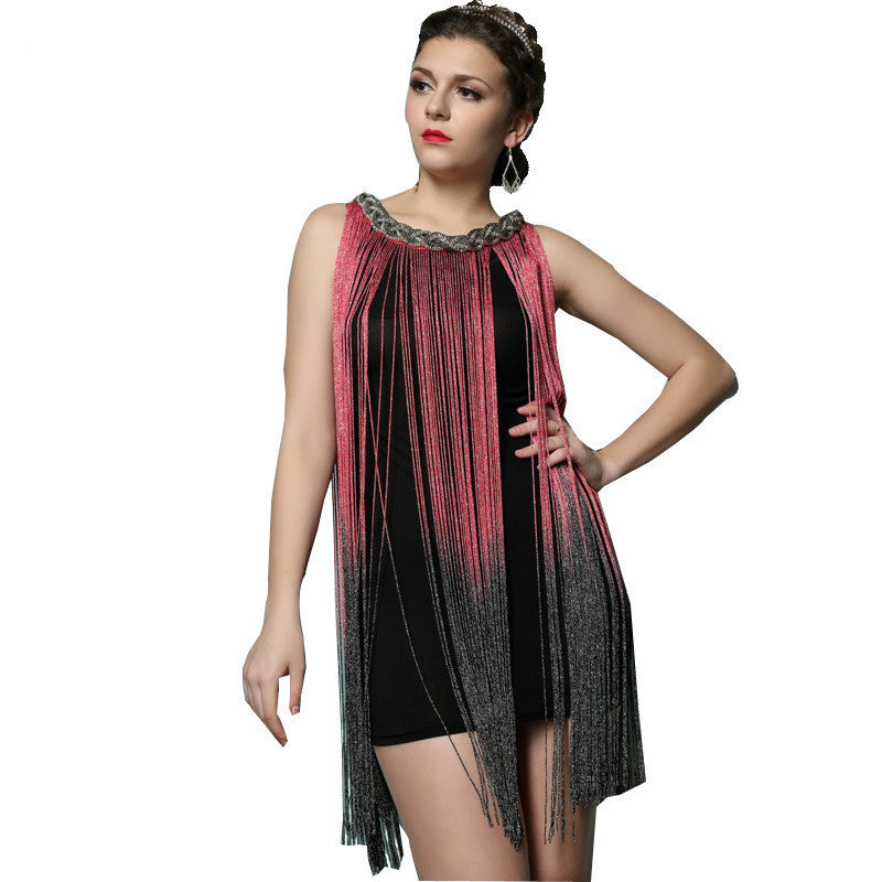 Online discount shop Australia - Draping Costume Metal Halter-neck Gradient Tassel Dresses Women Clothing 1920s Flapper Swing Fringe Mini Vestido