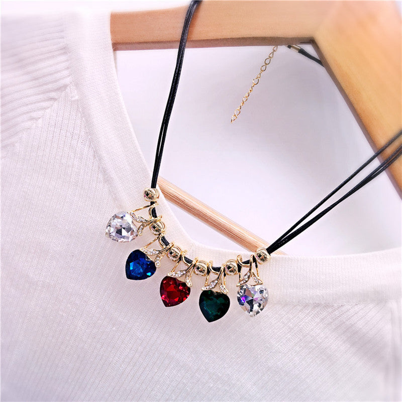 Online discount shop Australia - Luxury Imitation blue diomands rhinestone gem crystal peacock feather rope statement necklace fashion jewelry