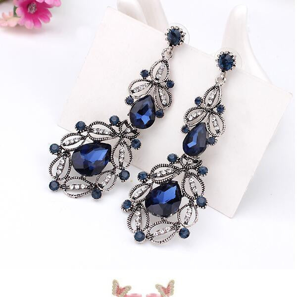 Online discount shop Australia - Luxury Imitation blue diomands rhinestone gem crystal peacock feather rope statement necklace fashion jewelry