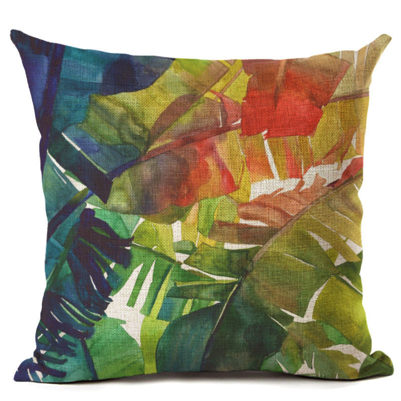 Online discount shop Australia - Green Tropical Plant Leave Birds Pillow Cover Colorful Flower Cushion Cover Car Sofa Home Decoration