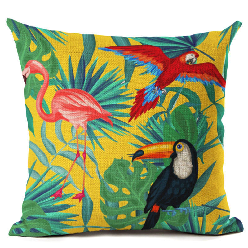 Online discount shop Australia - Green Tropical Plant Leave Birds Pillow Cover Colorful Flower Cushion Cover Car Sofa Home Decoration