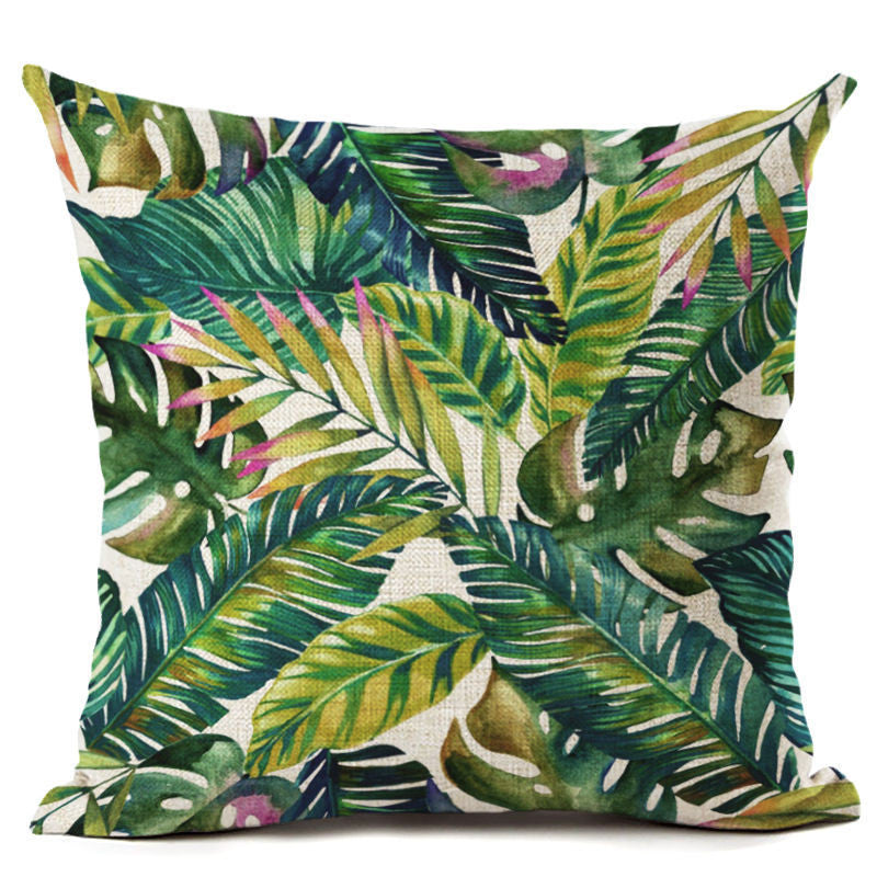 Online discount shop Australia - Green Tropical Plant Leave Birds Pillow Cover Colorful Flower Cushion Cover Car Sofa Home Decoration
