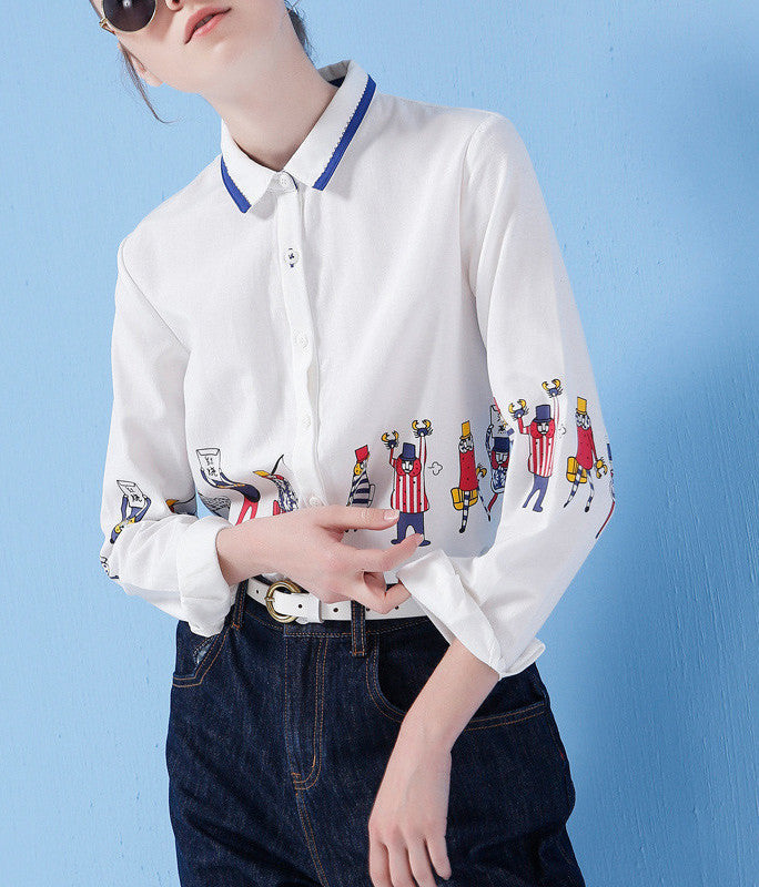 Online discount shop Australia - Long Sleeve Shirt Women New Cartoon Print Shirt Casual Ladies Blouse Turn Down Collar Women Tops