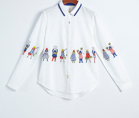 Online discount shop Australia - Long Sleeve Shirt Women New Cartoon Print Shirt Casual Ladies Blouse Turn Down Collar Women Tops