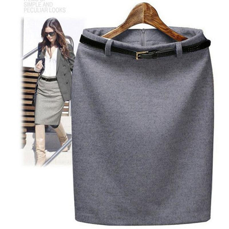 Wool Pencil Skirt Women's Formal OL Wear to work Medium-long High Waist Skirt with Belt SKT365