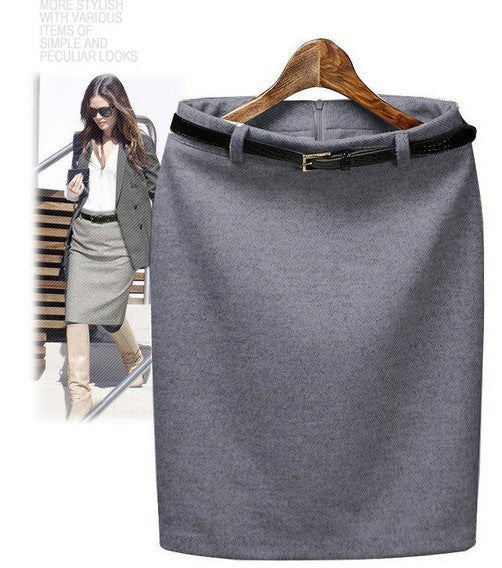 Wool Pencil Skirt Women's Formal OL Wear to work Medium-long High Waist Skirt with Belt SKT365
