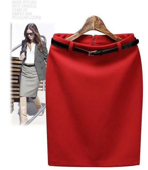 Wool Pencil Skirt Women's Formal OL Wear to work Medium-long High Waist Skirt with Belt SKT365