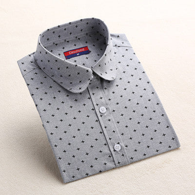 Style Women Blouses Pattern Cotton Shirts Long Sleeve Floral Women Clothes Casual Plus Size Turn-Down Collar Cotton Blouses
