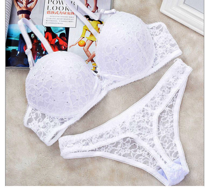 Lace Drill Bra Set Women Plus Size Push Up Underwear Set Bra And Thong Set 34 36 38 40 ABC Cup For Female