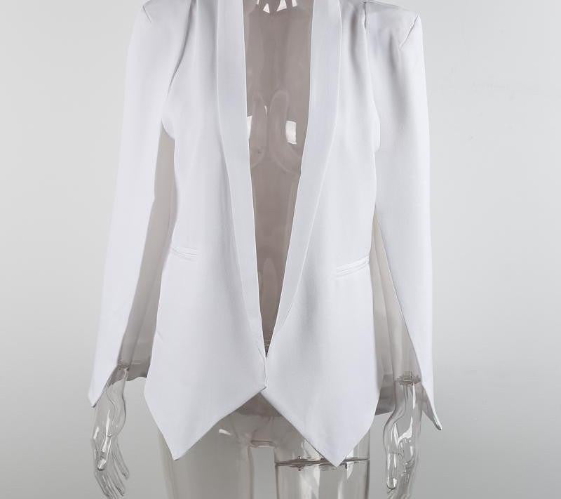 Simplee Fashion cape poncho style white jacket coat Elegant turn-down collar women coat Classical pocket black outwear