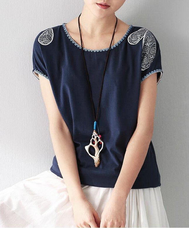 Online discount shop Australia - Clothing Women Minium Blue T-Shirts Pattern Printed Short Sleeve Casual Loose T-Shirts Ladies Tops