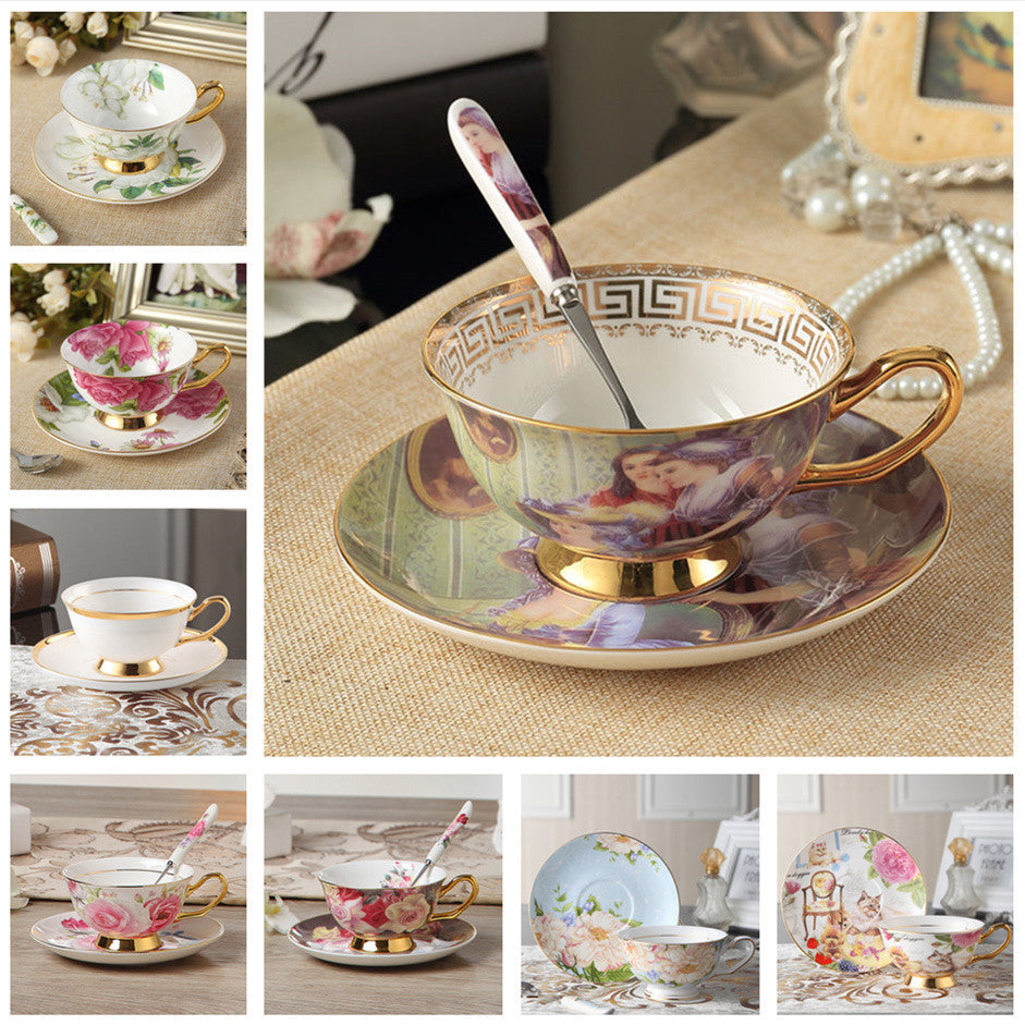 Noble Luxury Bone Coffee Cup And Saucer Spoon Set Ceramic Mug 200ml Advanced Porcelain Tea Cup Tray For Gift Cafe Party