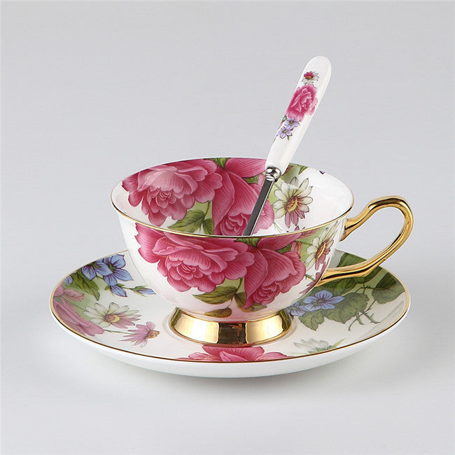 Noble Luxury Bone Coffee Cup And Saucer Spoon Set Ceramic Mug 200ml Advanced Porcelain Tea Cup Tray For Gift Cafe Party