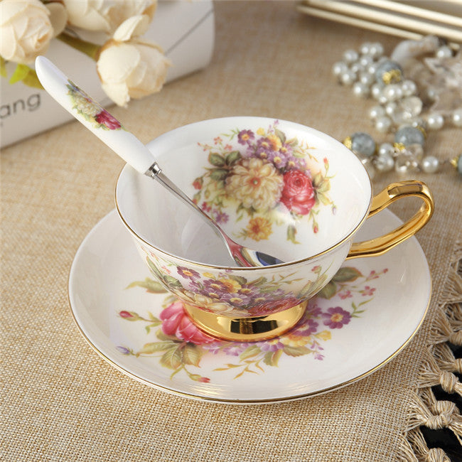 Noble Luxury Bone Coffee Cup And Saucer Spoon Set Ceramic Mug 200ml Advanced Porcelain Tea Cup Tray For Gift Cafe Party