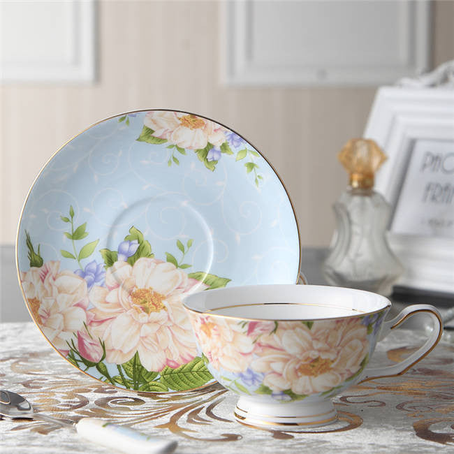 Noble Luxury Bone Coffee Cup And Saucer Spoon Set Ceramic Mug 200ml Advanced Porcelain Tea Cup Tray For Gift Cafe Party