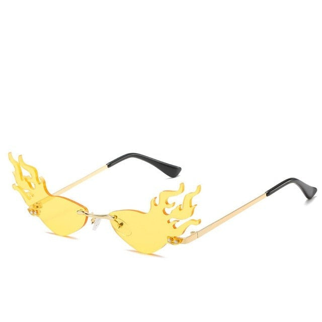 Luxury Fashion Flame Sunglasses Women Rimless Bat Sun Glasses Tears Shades Eyeglass Vintage Feather Sunglass Fire Shape Eyewears